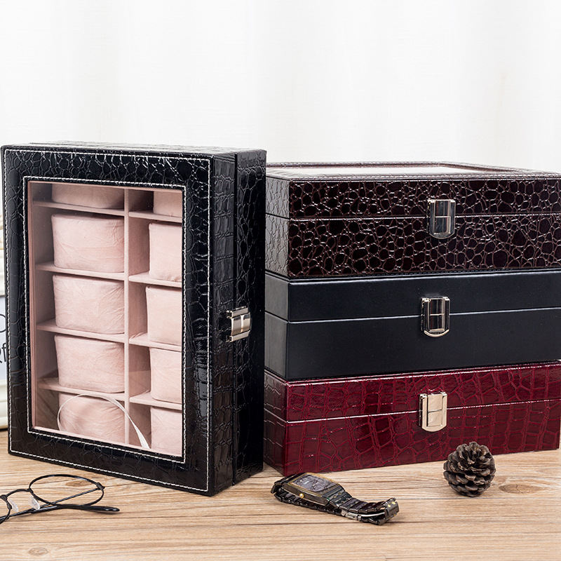Wholesale Watch Box 10-Grids Crocodile Pattern Leather Display Watch Box Jewelry Packaging Box Ready for Sale