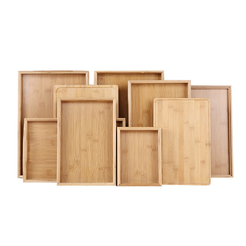 Japanese bamboo rectangular tea tray household wooden plate fruit bread solid wood tray spot wholesale