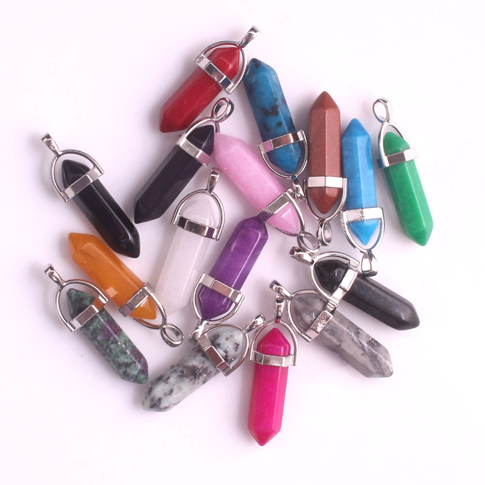 Quartz Point Pendant natural stone crystal agate bullet hexagon Post necklace Pendant wholesale