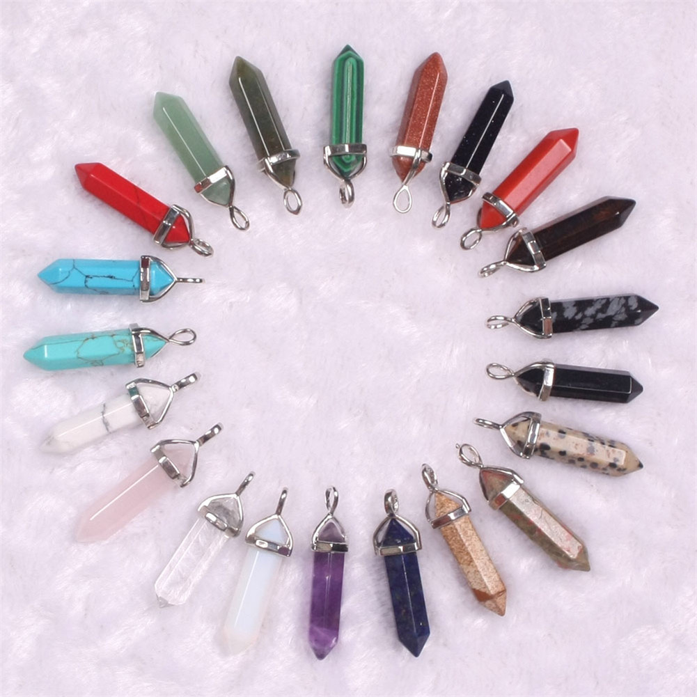 Quartz Point Pendant natural stone crystal agate bullet hexagon Post necklace Pendant wholesale