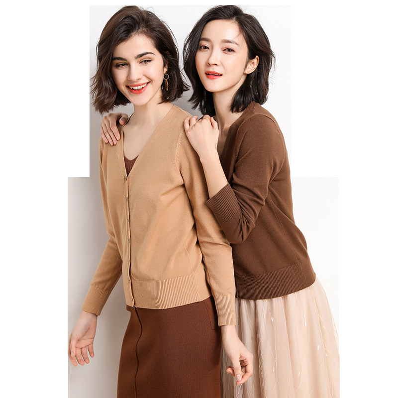 24春秋新款女士针织衫开衫V领上衣时尚外套打底衫毛衣一件代发批