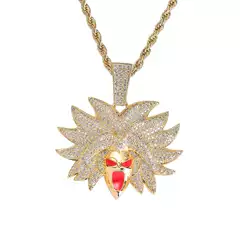 European and American Necklace Dragon Ball Figure Broley Head Pendant Fashion Brand Full Zircon Color Pendant Hip Hop Accessories