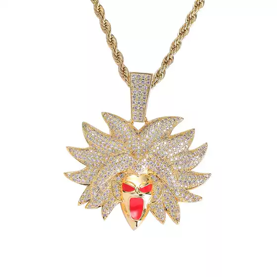 European and American Necklace Dragon Ball Figure Broley Head Pendant Fashion Brand Full Zircon Color Pendant Hip Hop Accessories