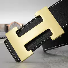 New Men's Belt with Pebbled Texture, Smooth H Buckle, Fashionable Casual Trendy Versatile Middle-Aged and Young Men's Belt