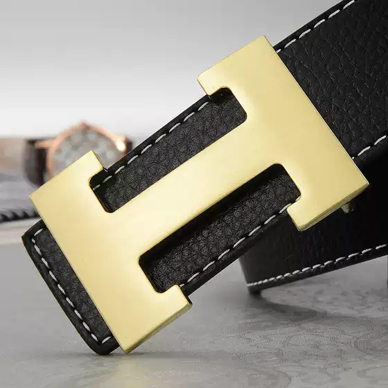 New Men's Belt with Pebbled Texture, Smooth H Buckle, Fashionable Casual Trendy Versatile Middle-Aged and Young Men's Belt