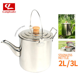 Outdoor Camping Stainless Steel Hanging Pot Large Capacity Tea Pot Coffee Pot Wooden Handle Portable Kettle Camping Picnic Kettle