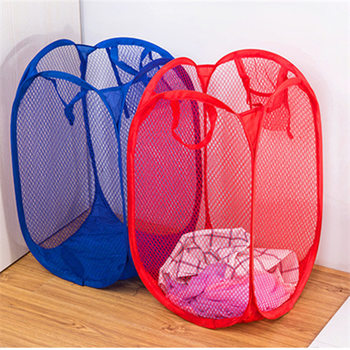 Steel Frame Nylon Mesh Foldable Laundry Basket Large Capacity Household Laundry Storage Basket