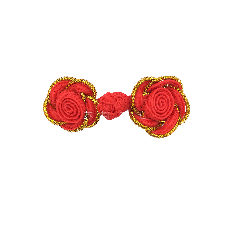 Bai Xi Accessories Chinese Knot Buckle Gold Thread Rose Traditional Button Chinese-Style Cheongsam Wedding Invitation Gift Box Packaging Retro Style