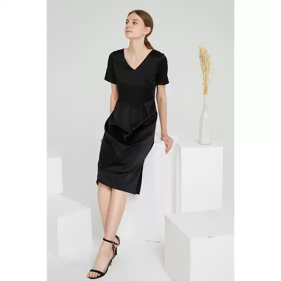 [Classic Black Short-Sleeve Silk Dress Collection] 19mm Summer Special Clearance V-Neck