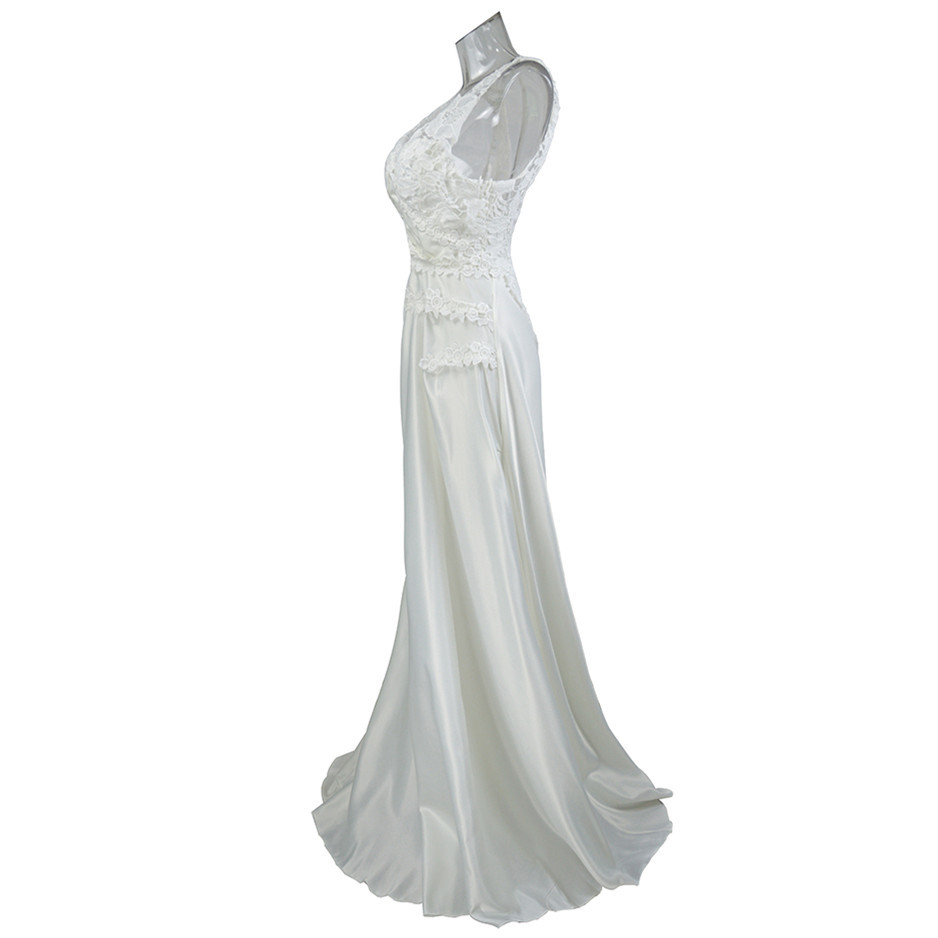 Lace Trimmed Backless Maxi Dress Solid Color Sleeveless Elegant Design Perfect for Weddings and Formal Events OEM