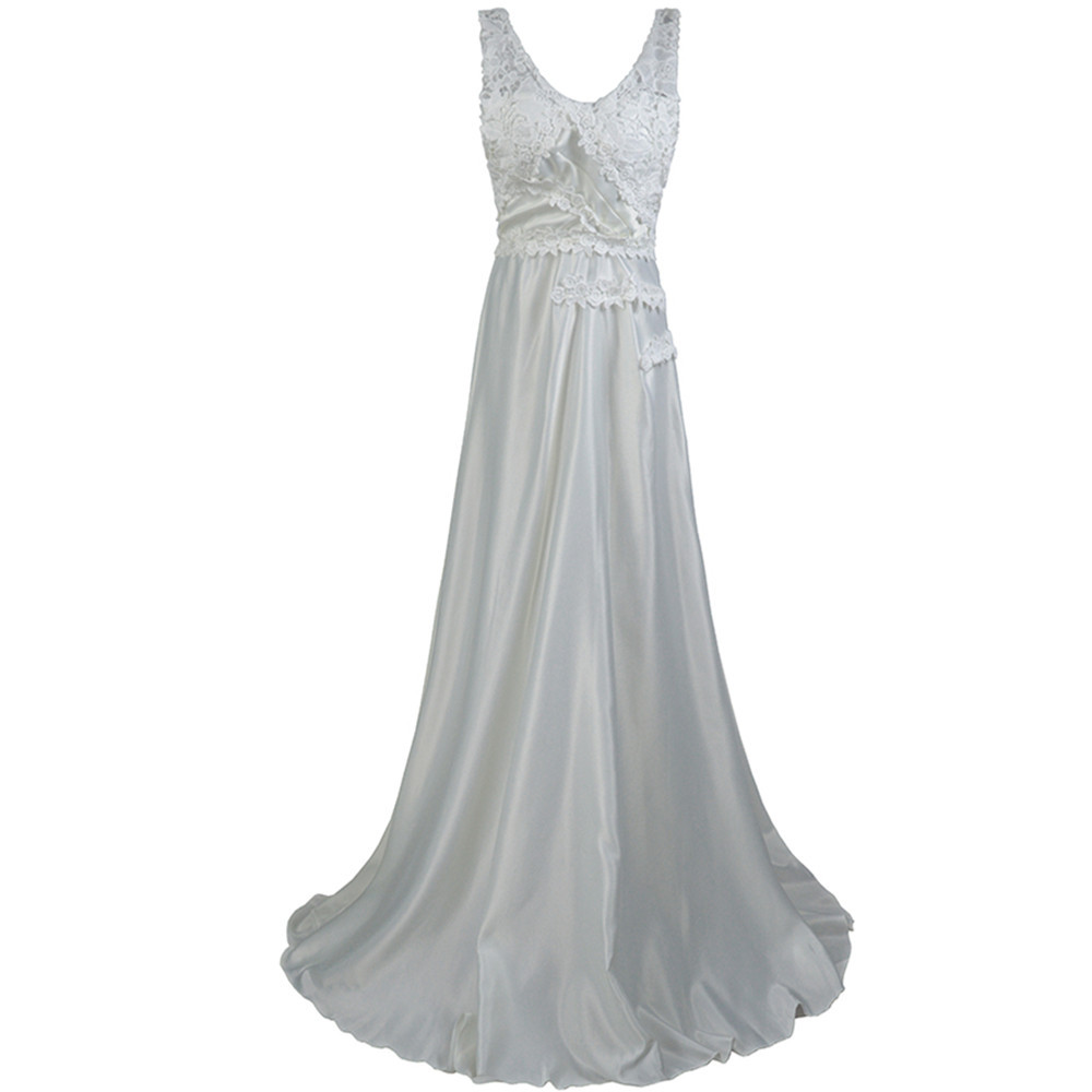 Lace Trimmed Backless Maxi Dress Solid Color Sleeveless Elegant Design Perfect for Weddings and Formal Events OEM