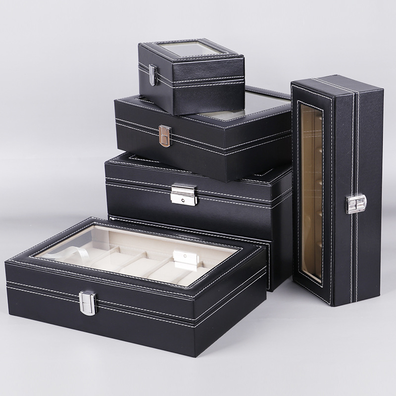 Qingyu packaging black PU leather 6102 watch box high-end watch storage box mechanical watch display box