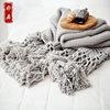 American Style Hand-Knitted Thread Blanket, Thickeneded Sofa Cover Blanket, Nap Blanket, Photo Props and Towel, Cut Out Tassel Blanket