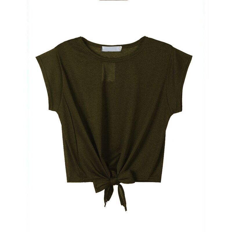 Cotton Crop Top Short Sleeve Round Neck Knot Design Casual Wear for Women Wholesale Available