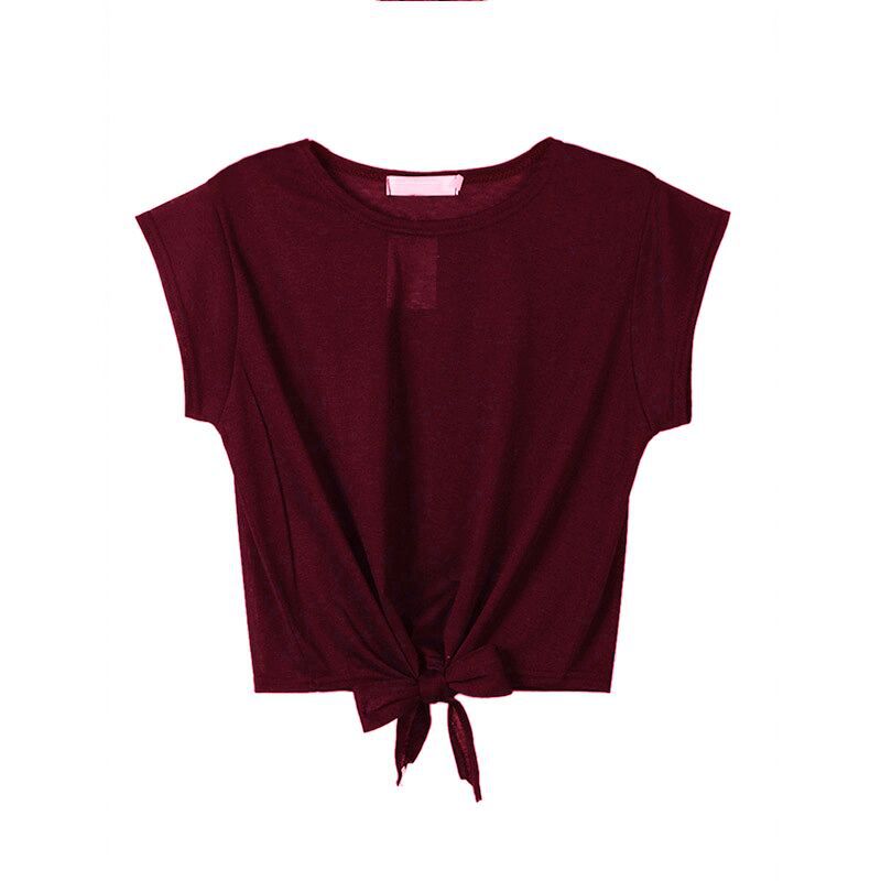 Cotton Crop Top Short Sleeve Round Neck Knot Design Casual Wear for Women Wholesale Available