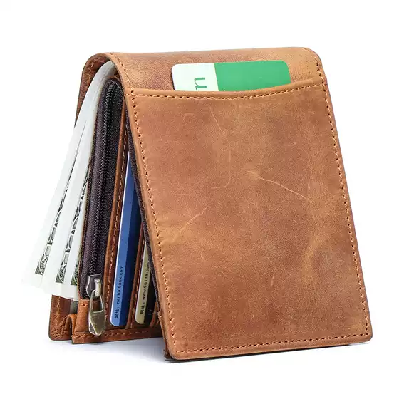 New Arrival Wholesale Top-Grain Leather Bifold Wallet with RFID Blocking, Crazy Horse Leather Multiple Card Slots Men's Card Holder