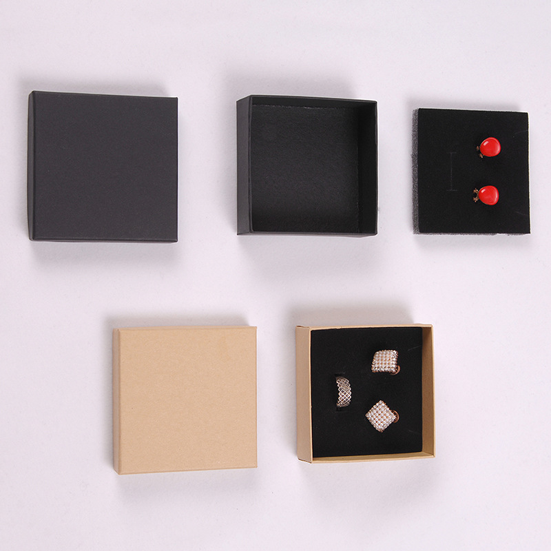 2025 New Retro Kraft Paper Creative Black Ring Box with Logo Printing Necklace Box Exquisite Jewelry Box