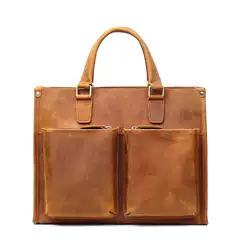 Cross-border Wholesale New Men's Laptop Bag Crazy Horse Leather Women's Shoulder Crossbody Bag Large Capacity Genuine Leather Briefcase