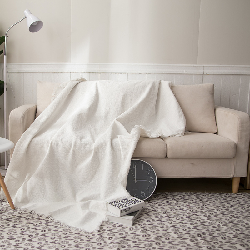 Dropshipping Knitted Off-White Sofa Blanket European Pastoral Cotton Thread Four-Season Thread Throw Blanket