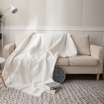 Dropshipping Knitted Off-White Sofa Blanket European Pastoral Cotton Thread Four-Season Thread Throw Blanket