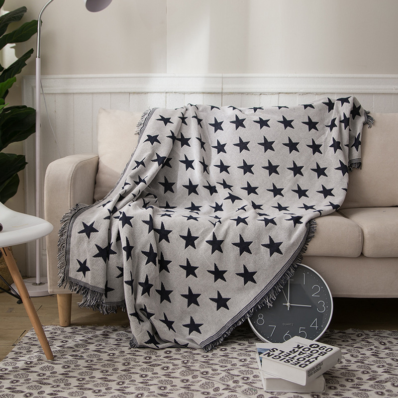 Washable European Style Blue Star Non-Slip Sofa Cover Travel Blanket Thread Blanket Ready Stock Star