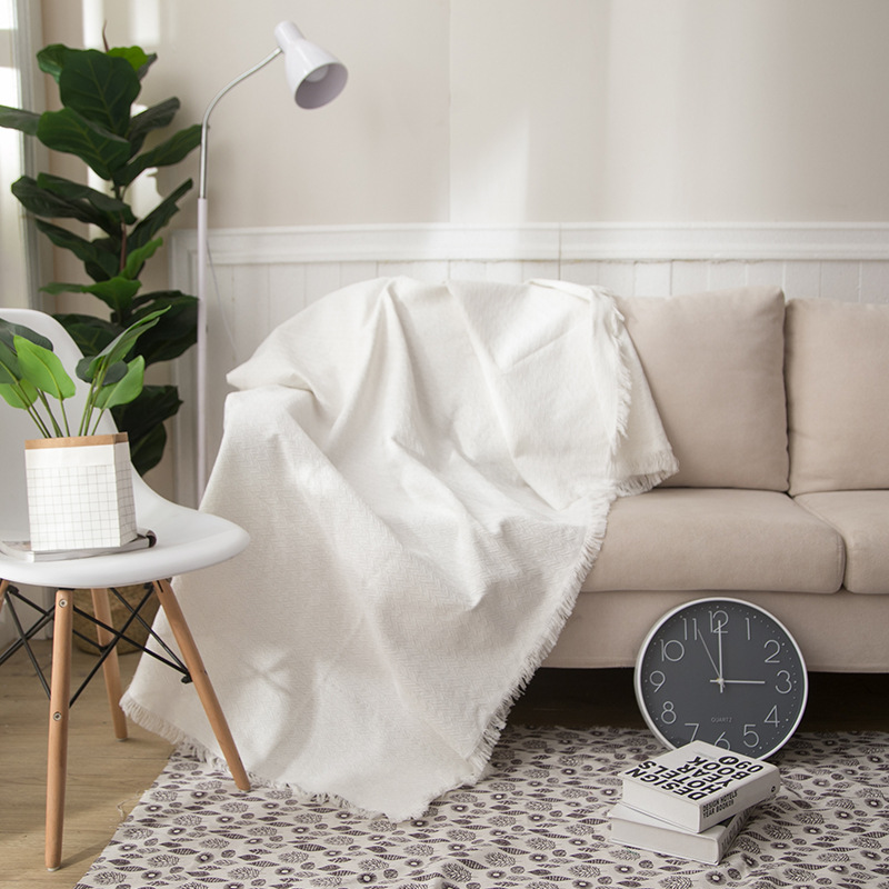 Dropshipping Knitted Off-White Sofa Blanket European Pastoral Cotton Thread Four-Season Thread Throw Blanket