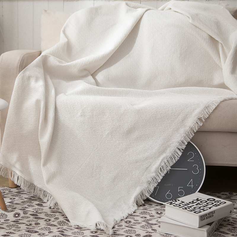 Dropshipping Knitted Off-White Sofa Blanket European Pastoral Cotton Thread Four-Season Thread Throw Blanket