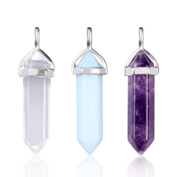 Quartz Point Pendant natural stone crystal agate bullet hexagon Post necklace Pendant wholesale