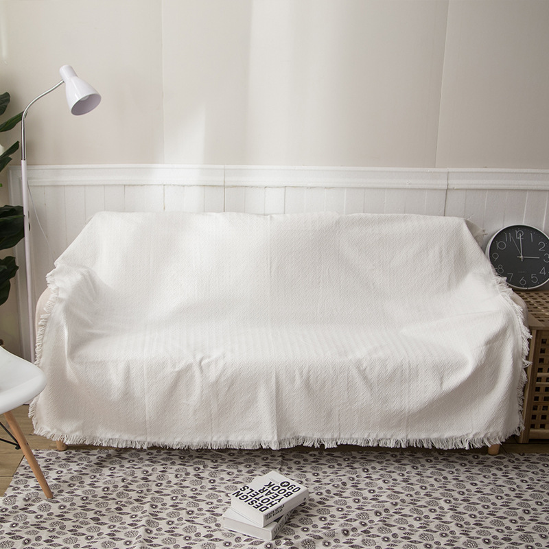 Dropshipping Knitted Off-White Sofa Blanket European Pastoral Cotton Thread Four-Season Thread Throw Blanket