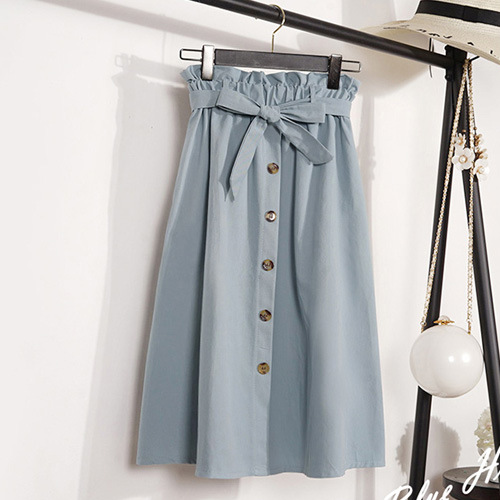 High Waisted A Line Midi Skirt Floral Print Button Closure Pleated Design Summer Fashion for Women Wholesale