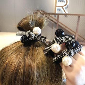Korean Style Retro Small Fragrant Pearl Hair Band Cross-Border Girls High-End Knotted Ball Head Black and White Pearl Hair Band Hair Rope