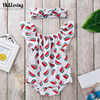 Summer Baby Girl Printed Watermelon Flutter Sleeve Romper Infant Sleeveless Jumpsuit Set Dopamine Outfit for Babies