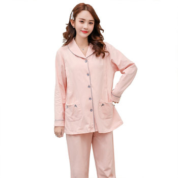 New Postpartum Nursing Pajamas Pregnancy Pure Cotton Lycra Cotton Maternity Long-Sleeved Suit Confinement Clothes Wholesale