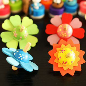 Flower spinning top children's party super cute wooden S children's educational traditional desktop decompression toy