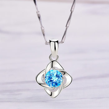 S925 Silver Plated Necklace Women's Collarbone Chain Silver Jewelry Four-leaf Clover Jewelry Pendant for Girlfriend's Wife Birthday Gift