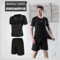 Black-spliced short-sleeved two-piece set
