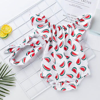 Summer Baby Girl Printed Watermelon Flutter Sleeve Romper Infant Sleeveless Jumpsuit Set Dopamine Outfit for Babies