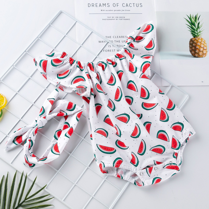 Summer Baby Girl Printed Watermelon Flutter Sleeve Romper Infant Sleeveless Jumpsuit Set Dopamine Outfit for Babies