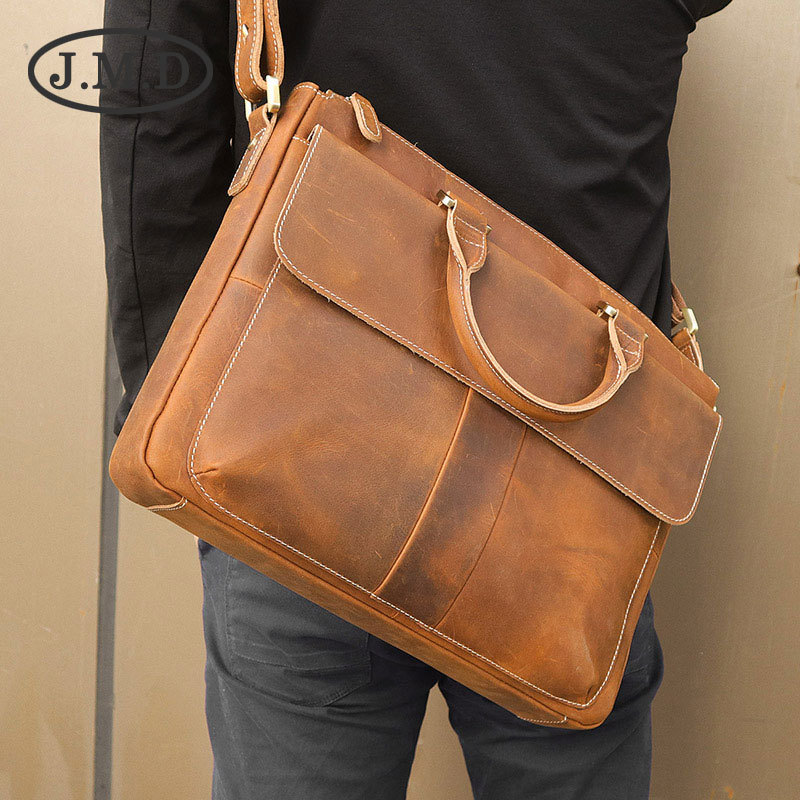 Cặp da nam da bò thật dạng briefcase đựng laptop 14 inch, có quai xách và dây đeo chéo điều chỉnh — Màu nâu, Màu nâu nhạt