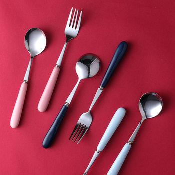 Big Sale Ceramic Handle Stainless Steel Rice Spoon Ice Cream Spoon Table Spoon Household Small Spoon Western Food Spoon Steak Fork