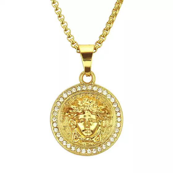 European and American Street Fashion Diamond Pendant Jewelry Golden Portrait Men's Hip-Hop Necklace Pendant