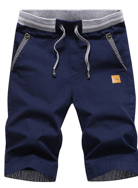 男棉麻短裤松紧腰沙滩直筒五分裤