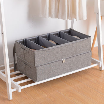 Cotton and Linen Shoe Box Storage Six-Compartment Bed Storage Box Washable Bedroom Storage Box Shoe Cabinet Finishing Box Fabric Storage