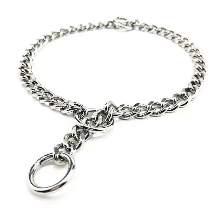 Wholesale twisted flower P chain collar three-ring stainless steel dog collar golden retriever small, medium and large dog seamless welded dog collar