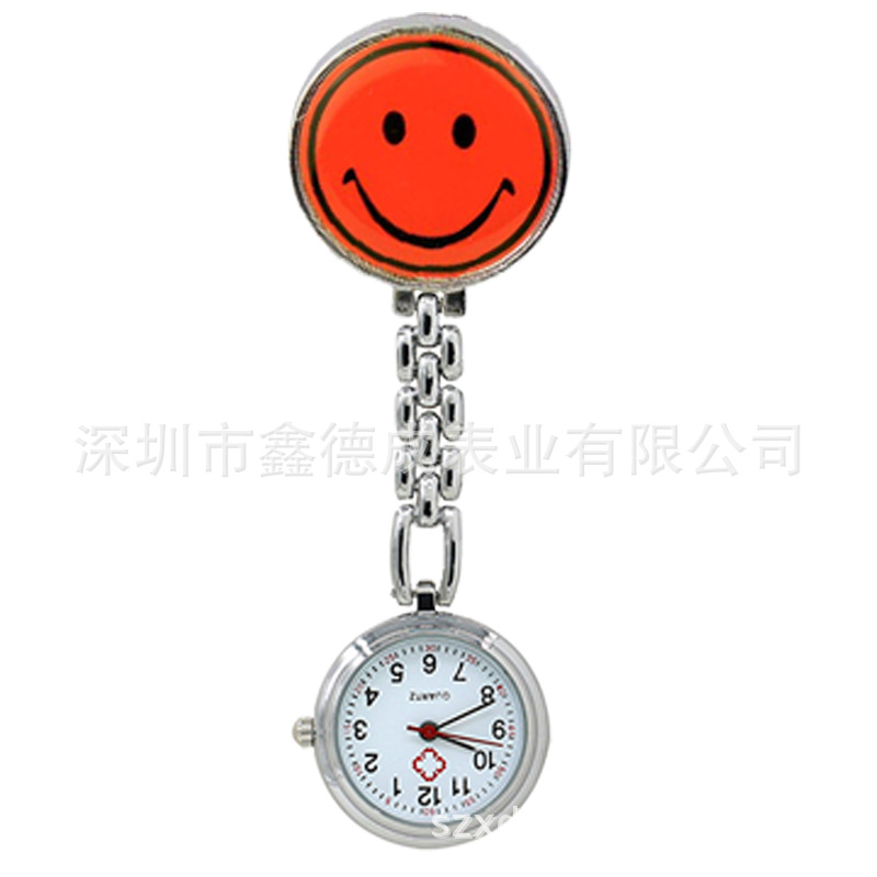 学生考试护士挂表少女简约圆形多色笑脸创意夹子胸表怀表生活防水