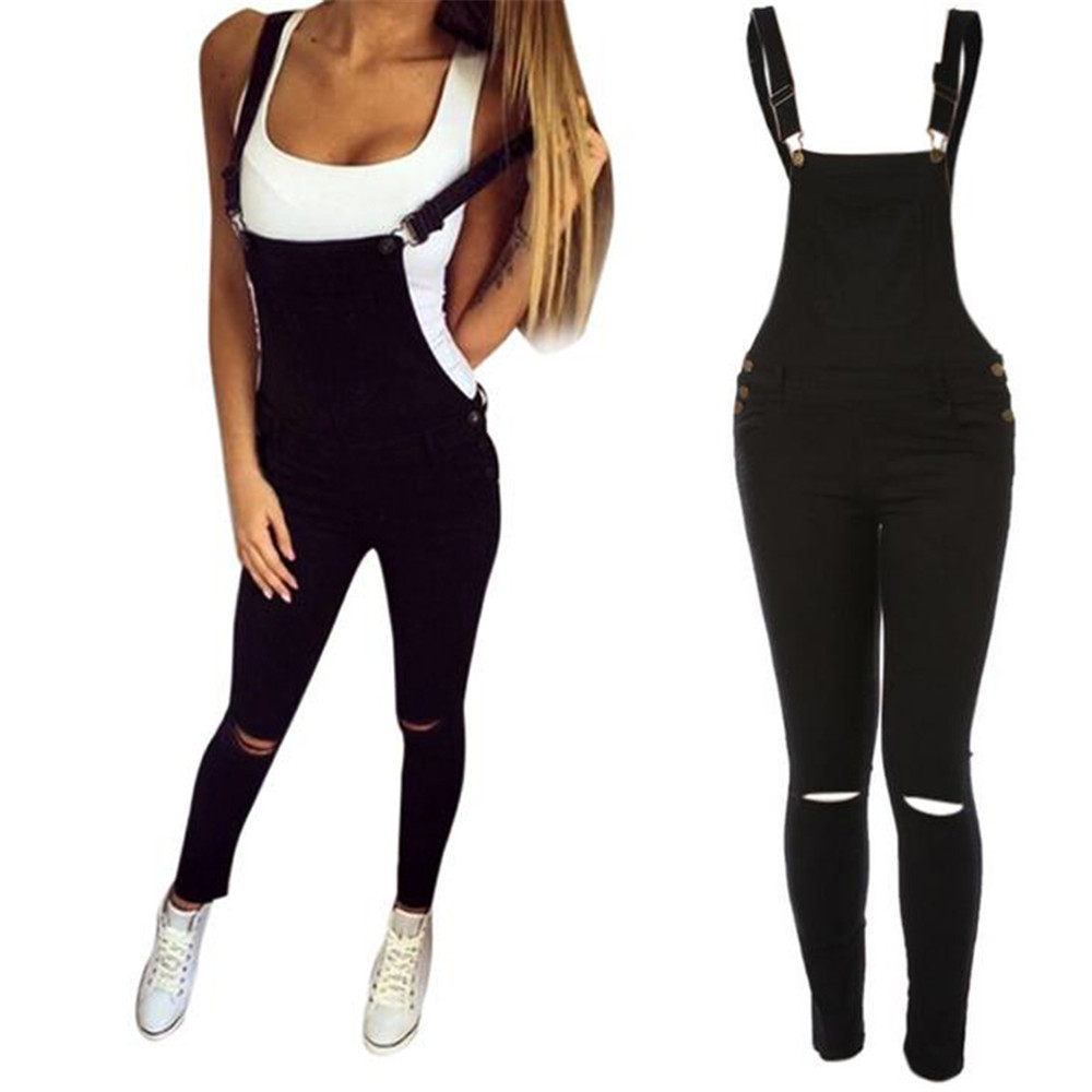 Womens Ripped Denim Jumpsuit Casual Style Adjustable Straps Comfortable Fit Perfect for Everyday Wear Wholesale