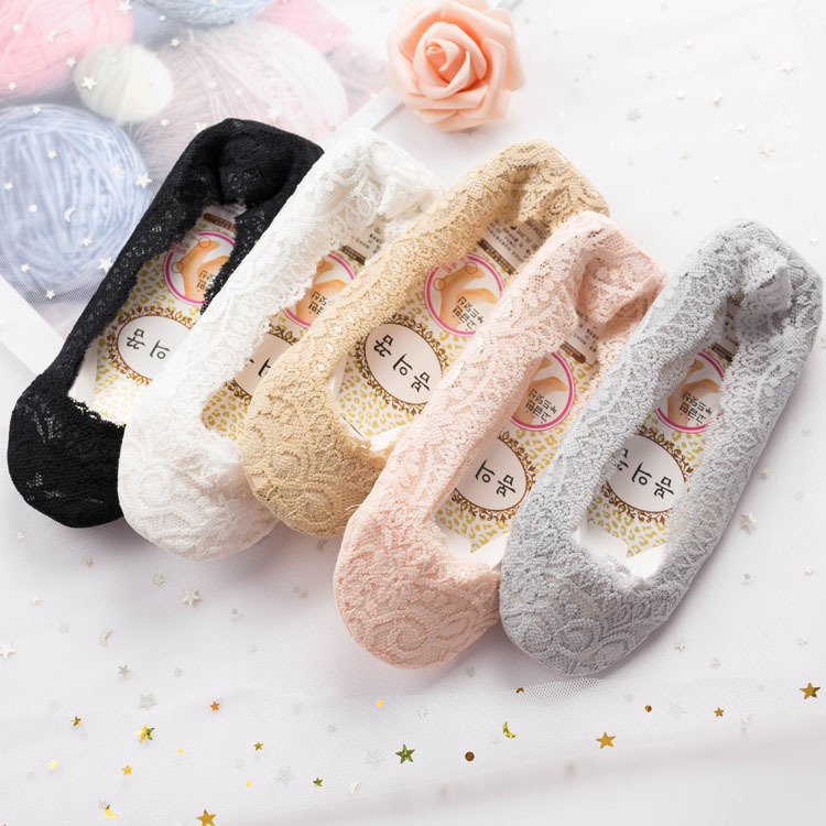 春夏一圈硅胶浅口蕾丝花边船袜隐形棉底 防滑女士 冰丝防脱短袜子