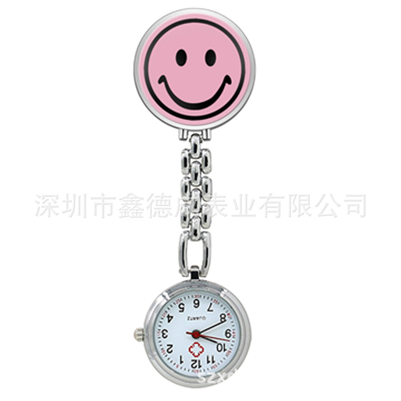 学生考试护士挂表少女简约圆形多色笑脸创意夹子胸表怀表生活防水