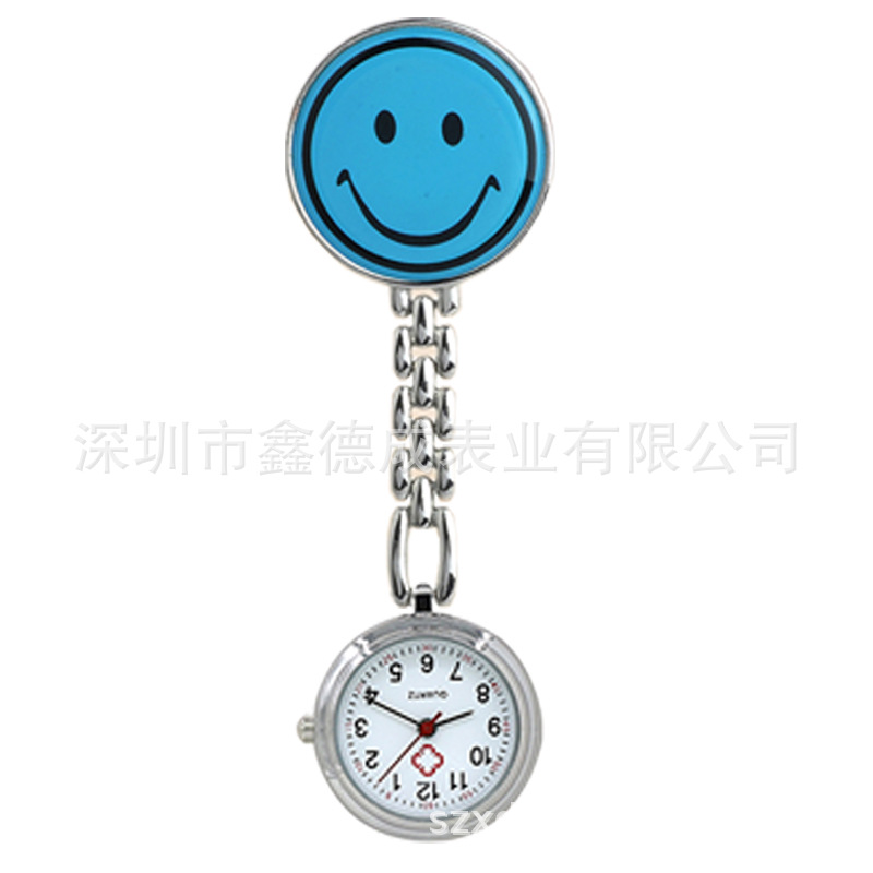 学生考试护士挂表少女简约圆形多色笑脸创意夹子胸表怀表生活防水