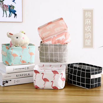 Printed Cotton and Linen Storage Basket with Handle Sundries Storage Basket Fabric Desktop Cosmetic Storage Box Storage Basket